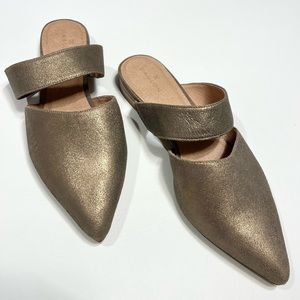 Caslon Suede Leather Gold Metallic Mules Pointed Toe Block Heel Size 8/7.5